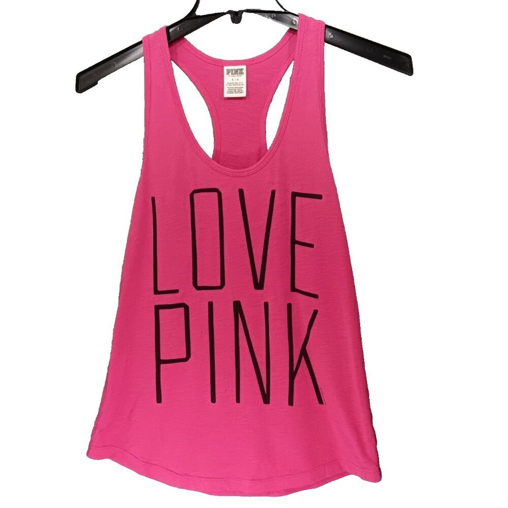 Victoria Secret PINK Tank Top Small Pink Love Graphic Y2K Racerback